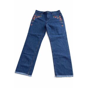 KATE SPADE Live Colorful Embroidered Floral Crop Fringe Frayed Hem Jeans Size 30